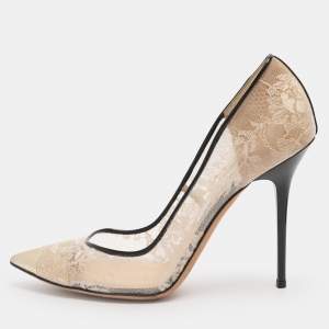 Pre Owned Jimmy Choo Beige/Gold Patent Leather and PVC Lace Pumps Size 39