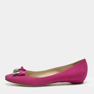 Pre Owned Jimmy Choo Pink Satin Crystal Embellish round Toe Ballet Flats Size 41