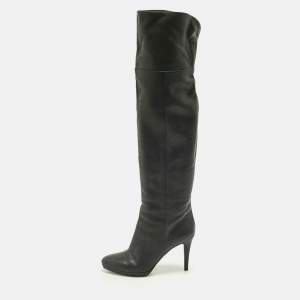 Pre Owned Jimmy Choo Black Leather Knee Length Boots Size 40