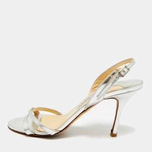 Pre Owned Jimmy Choo Silver Leather Slingback Sandals Size 38.5