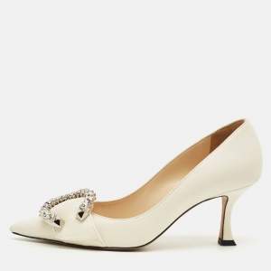 Pre Owned Jimmy Choo Cream Leather Melva Pumps Size 36