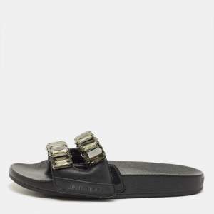 مملوكة مسبقًا Jimmy Choo Fitz Size 38 Black Leather Flat Slide