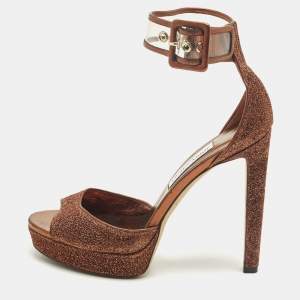 مملوكة مسبقًا Jimmy Choo Moscow Size 41 Metallic Lurex Fabric and PVC Ankle Strap Sandals