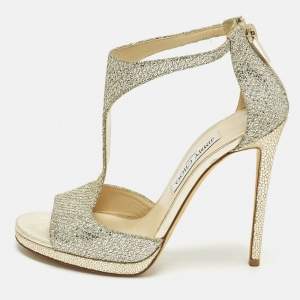 مملوكة مسبقًا Jimmy Choo Lana 120 Size 39 Gold Glitter T Strap Sandals