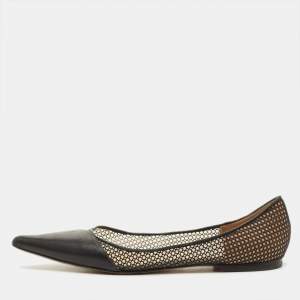 مملوكة مسبقًا Jimmy Choo Love Size 40 Black Leather and Net Pointed Toe Ballet Flats