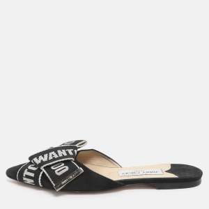 Pre Owned Jimmy Choo Gretchen Size 36 Black Fabric and Suede Mules