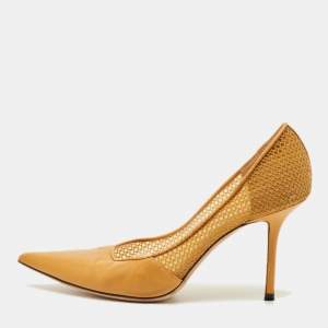 Pre Owned Jimmy Choo Love Size 38 Yellow Leather and Mesh Pumps