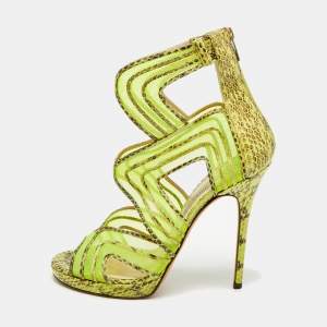مملوكة مسبقًا Jimmy Choo Magnum Size 40 Tricolor Net and Python Leather Cut-out Platform Pumps