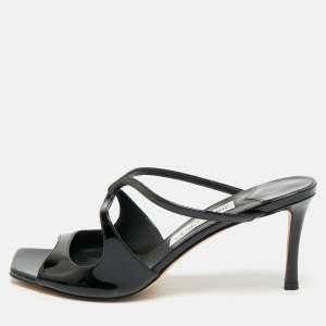 Pre Owned Jimmy Choo Anise Size 38.5 Black Patent Leather Slide Sandals