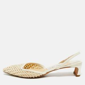 مملوكة مسبقًا Jimmy Choo Cream Leather and Mesh Erica  Slingback Pumps Size 38