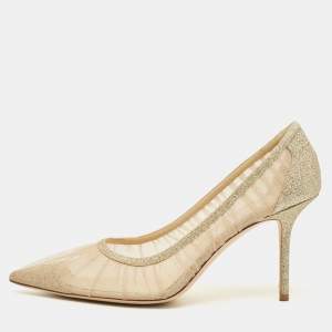 مملوكة مسبقًا Jimmy Choo Love Size 42 Gold Glitter and Mesh Pumps