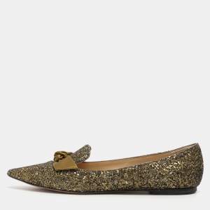 مملوكة مسبقًا Jimmy Choo Gabie Size 39 Gold Glitter Ballet Flats