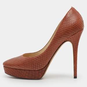 مملوكة مسبقًا Jimmy Choo Size 40.5 Copper Python Embossed Leather Platform Pumps