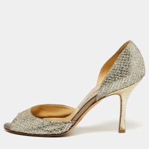 مملوكة مسبقًا Jimmy Choo Logan Size 36 Gold Glitter Peep Toe Pumps