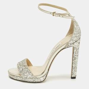 Pre Owned Jimmy Choo Misty Size 37 Metallic Glitter Ankle Strap Sandals