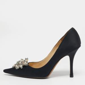 مملوكة مسبقًا Jimmy Choo Manda Size 39.5 Black Satin Embellished Pointed Toe Pumps