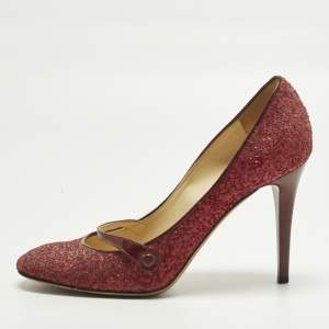 Pre Owned Jimmy Choo Jane Size 39 Burgundy Glitter and Patent Leather Mary Jane Pumps