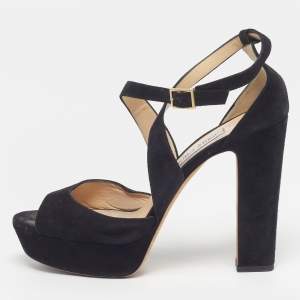 Pre Owned صندل جيمي تشو سيور كاحل قاعدة سميكة شامواه أسود مقاس 41