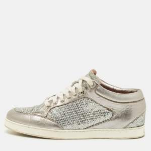 Pre Owned Jimmy Choo Miami Size 40 Silver Glitter and Leather Low Top Sneakers