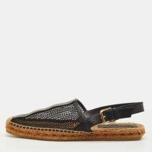 Pre Owned Jimmy Choo Size 39 Black Leather and Mesh Espadrille Slingback Sandals