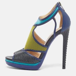 Pre Owned Jimmy Choo Lythe Size 37.5 Multicolor Leather and Suede Ankle Strap Sandals