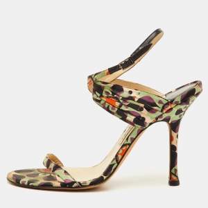 Pre Owned Jimmy Choo Size 40 Multicolor Printed Fabric Ankle Strap Sandals