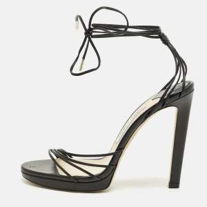 Pre Owned Jimmy Choo Antia Size 39.5 Black Leather Ankle Strap Sandals