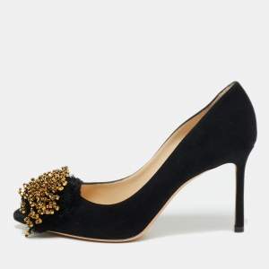 مملوكة مسبقًا Jimmy Choo Thelma 37 Black Suede Crystal Embellished Pointed Toe  Pumps