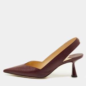 Pre Owned Jimmy Choo Size 40 Burgundy Lizard Embossed Leather Pointed Toe Slingback Pumps