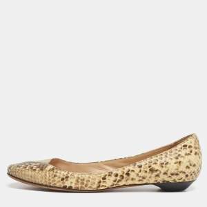 Pre Owned Jimmy Choo Windsor Size 38 Beige Python Embossed Leather Ballet Flats