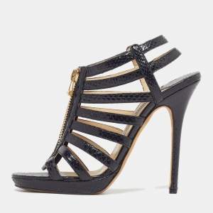 Pre Owned صندل جيمي تشو لينغز جلد ثعبان أسود مقاس 38.5