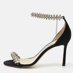 Pre Owned Jimmy Choo Shiloh Size 36.5 Black Suede Ankle Strap Sandals