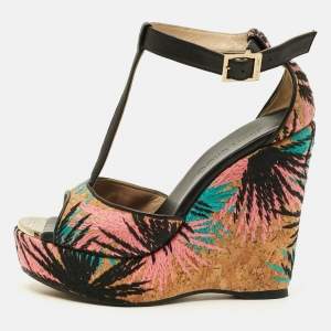 مملوكة مسبقًا Jimmy Choo Size 37 Multicolor Cork And Leather Cork Wedge Sandals