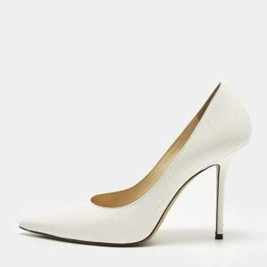 Pre Owned Jimmy Choo Love Size 40 White Croc Embossed Leather Pumps