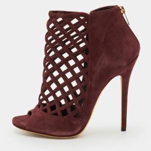 Pre Owned Jimmy Choo Drift Size 39 Burgundy Suede Cutout Peep Toe Ankle Booties