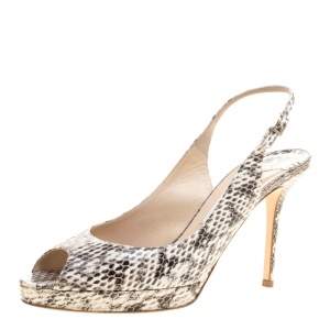 Pre Owned Jimmy Choo Two Tone Elaphe Leather Nova Peep Toe Platform Slingback Sandals Size 40.5