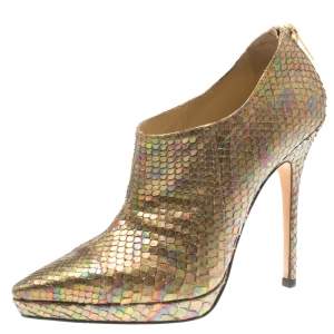 Jimmy Choo Metallic Gold Rainbow Python Leather George Pointed Toe Ankle Booties Size 36.5