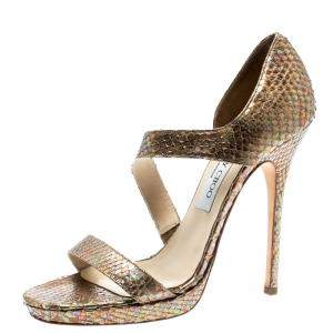 مملوكة مسبقًا Jimmy Choo Gold Python Leather Open Toe Platform Sandals Size 38