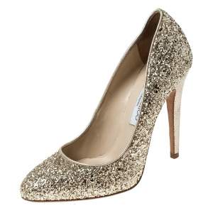 Jimmy Choo Metallic Gold Glitter Victoria Pumps Size 38.5