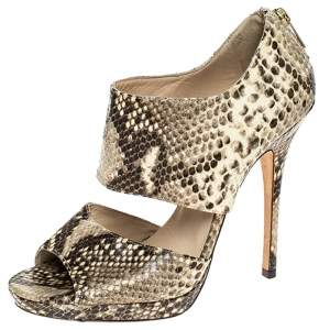 Jimmy Choo Yellow/Brown Python Private Peep Toe Sandals Size 38