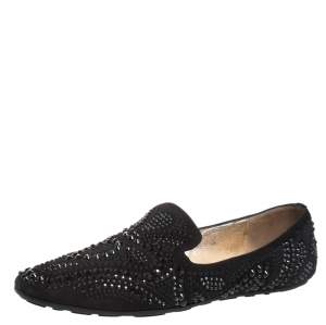 Pre Owned Jimmy Choo Black Suede Crystal Embellished Wheel Smoking Slippers Size 38