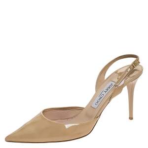Pre Owned Jimmy Choo Beige Patent Leather Tilly Pointed Toe Slingback Sandals Size 39.5