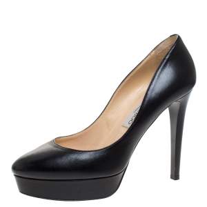 Pre Owned Jimmy Choo Black Leather Alex Platform Pumps Size 38.5