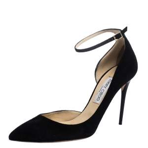 Pre Owned Jimmy Choo Black Suede Lucy Ankle Strap Pointed Toe D'orsay Pumps Size 40