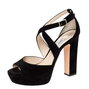 Pre Owned صندل جيمي تشو طراز سيور و نعل سميك جلد و سويدي أسود مقاس 39