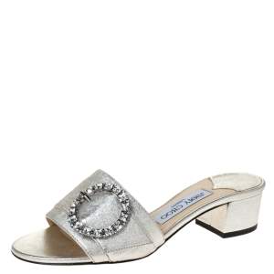 مملوكة مسبقًا صندل سلايد جيمي تشو إبزيم مزخرف غرانغر جلد فضي مقاس 36