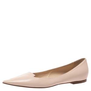 Pre Owned Jimmy Choo Beige Leather Attila Ballet Flats Size 37.5