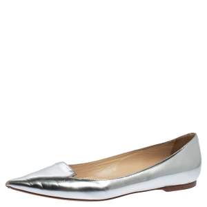 Pre Owned Jimmy Choo Metallic Silver Leather Attila Ballet Flats Size 38.5