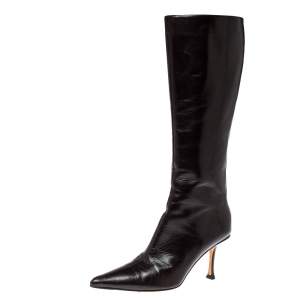 Jimmy Choo Brown Leather Peony Mid Calf Boots Size 38