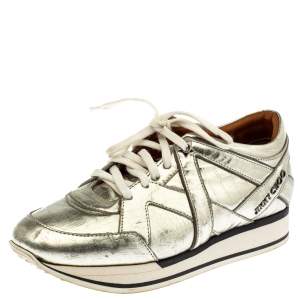 Pre Owned Jimmy Choo Metallic Gold Foil Leather London Sneakers Size 37